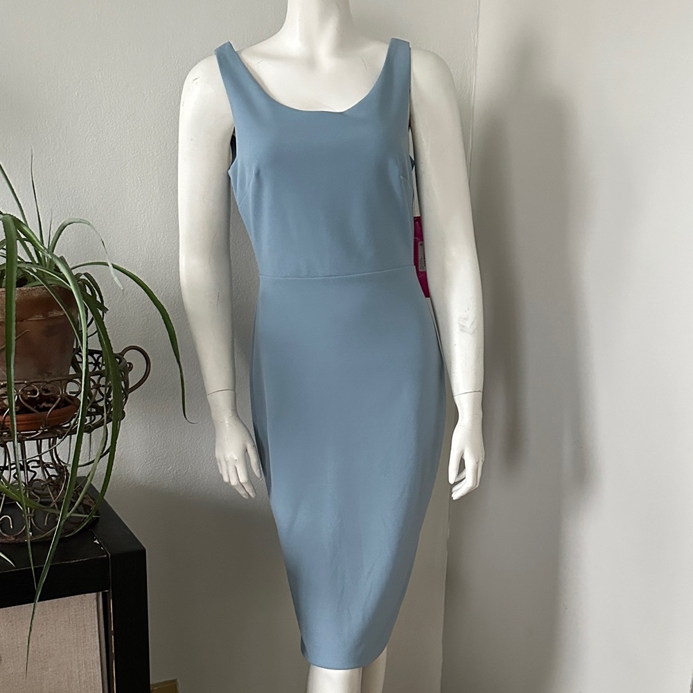 NWT Betsey Johnson Blue-Grey Sleeveless Midi Sheath Scoop Neck Dress- Size 2